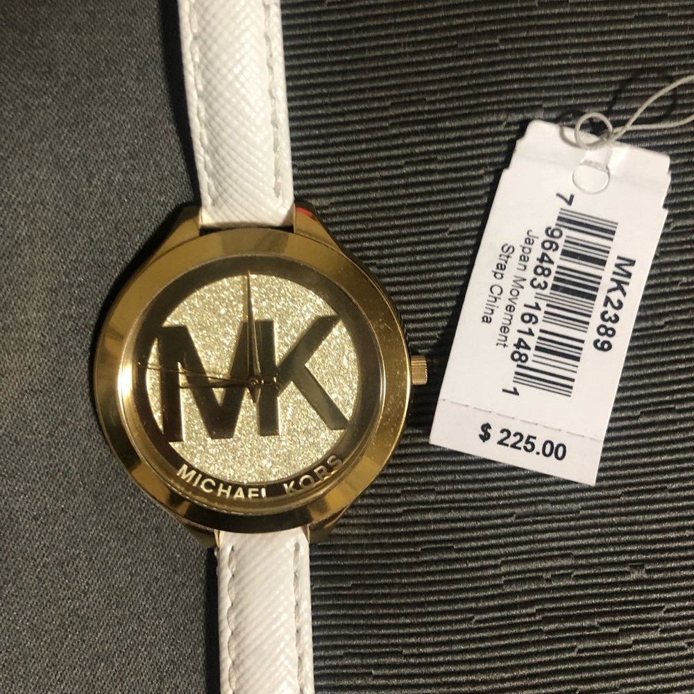 Michael Kors Runway Champagne White Leather Watch